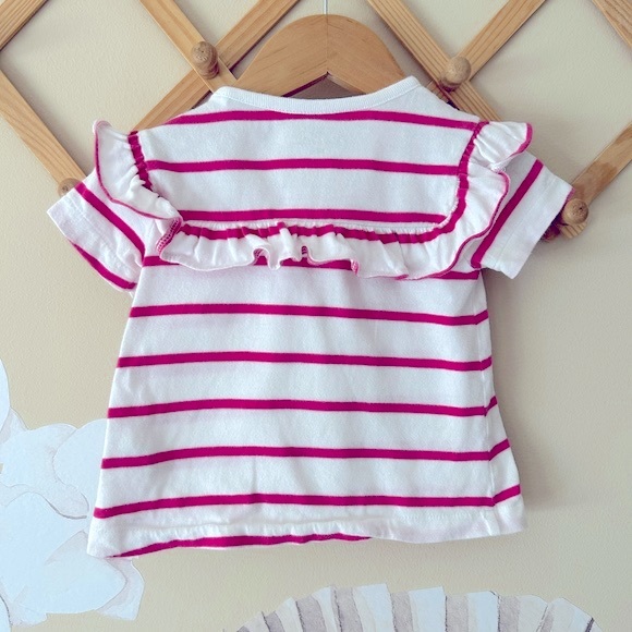 Oliver & Rain Organic Cotton Pink Stripe Ruffle Tee, 18M - Picture 4 of 7